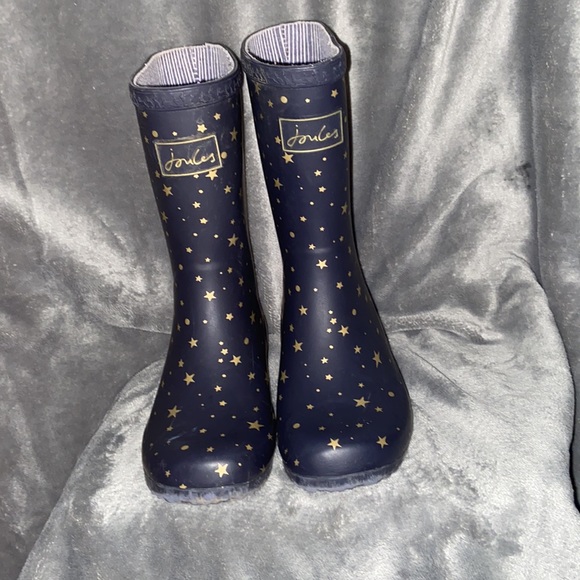 Joules Junior Roll Up Wellies Girls Navy Gold Stars Rain Boots - Picture 3 of 6